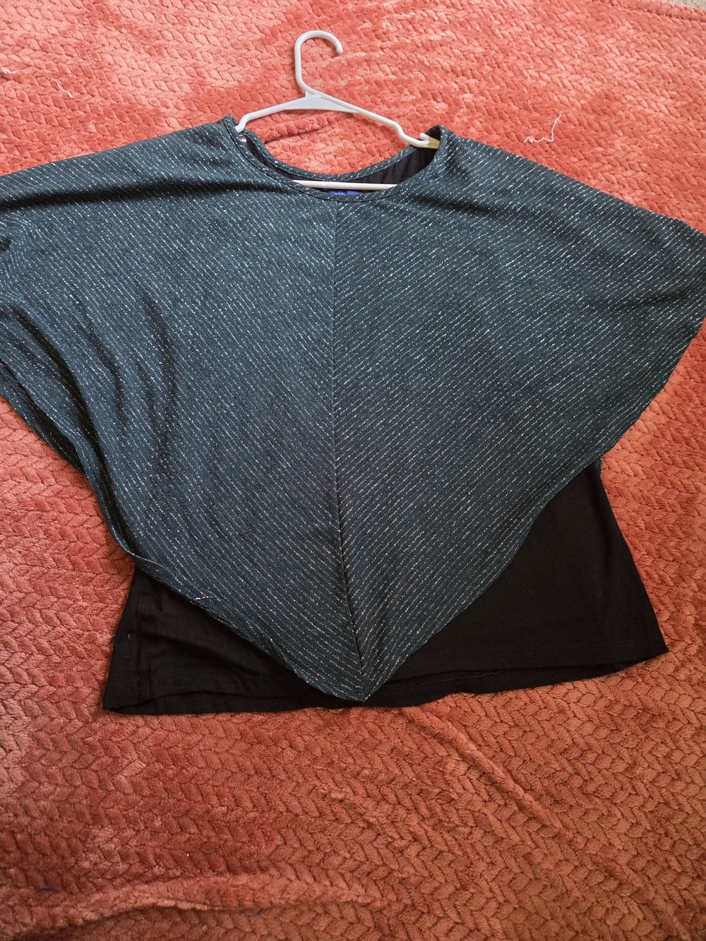 Size Large Apt. 9 Black Layered Poncho Top with Metallic Knit Overlay